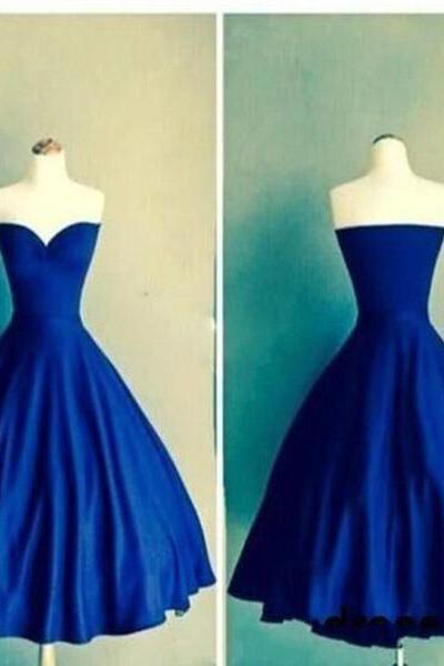 Homecoming Dress,simple A-line Strapless Royal Blue Short Prom Dress Homecoming Dress