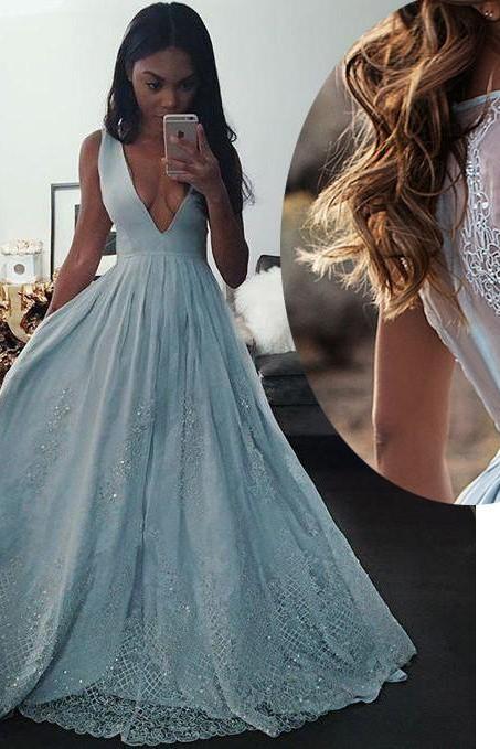 Gorgeous Light Blue V-neck Long Prom Dress/evening Dress