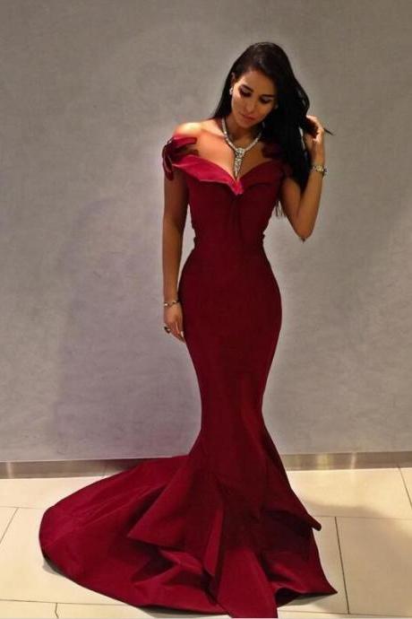 Long Red Prom Dress 2017, Mermaid Long Prom Dress 2017, Off The Shoulder Mermaid Red Long Evening Dress