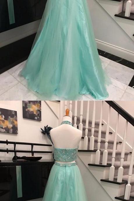 Prom Dresses,2017 Prom Dresses,2 Pieces Prom Dresses,mint 2 Pieces Party Dresses,sparkling Party Dresses,backless Prom Dresses,elegant Prom