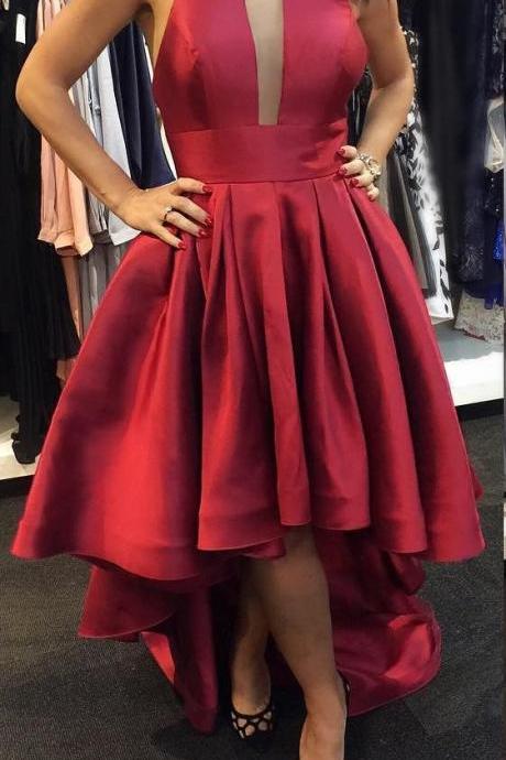 Prom Dresses,red Prom Dresses,red Party Dresses,hi-low Dresses With Sweep Train,party Dresses,2017 Prom Dresses
