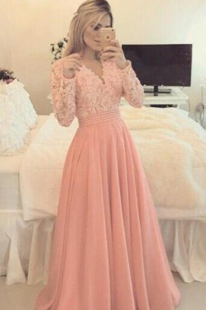 Prom Dresses,charming Prom Dress,long Sleeve Appliques Prom Dress,formal Evening Dress