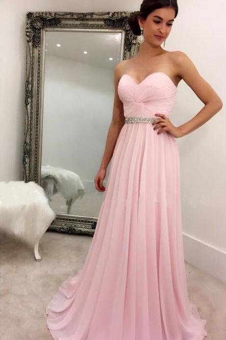 Charming Prom Dress,long Pink Chiffon Evening Dress,sleeveless Party Dress,sweetheart Prom Gown