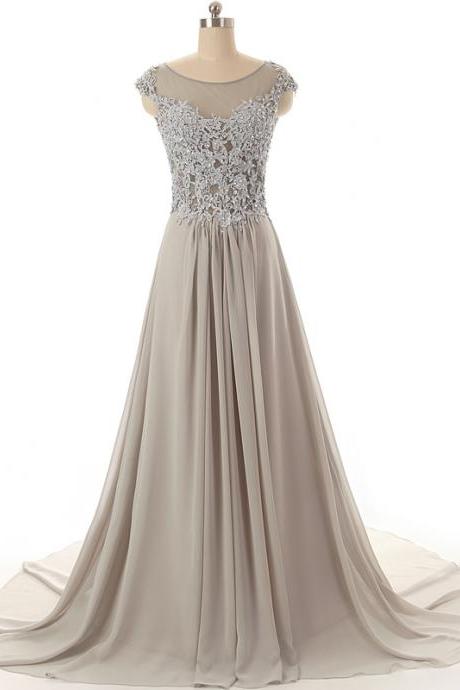 A Line Chiffon Floor-length Prom Dress With Illusion Beaded Embellishment