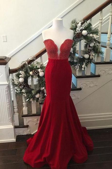 Red Prom Dresses,sexy Mermaid Prom Dresses,sleeveless Prom Dress,long Evening Dress,sexy Red Prom Dresses