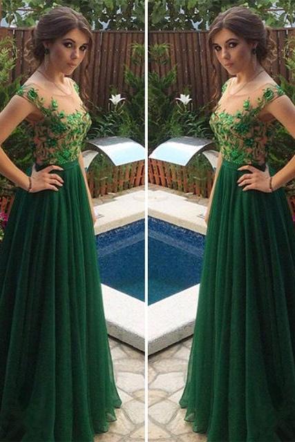 Sexy Charming Green Prom Dresses 2017 Scalloped Tulle Women Dress,long Evening Dress