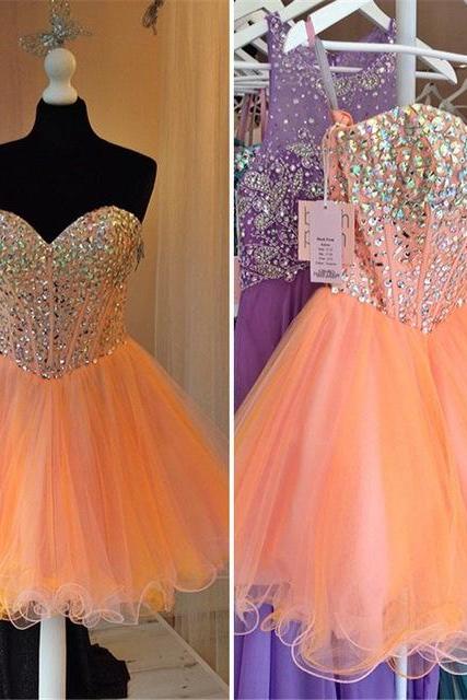 Charming Orange Short Prom Dresses,sweetheart Short Dresses,backless Beaded Formal Party Evening Dresses