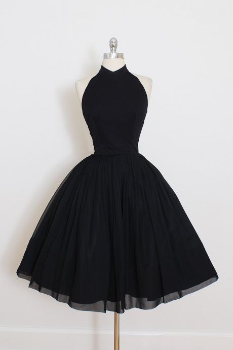 Homecoming Dresses Vintage 50s Dress | 1950s Vintage Dress | Black Crepe Halter Dress