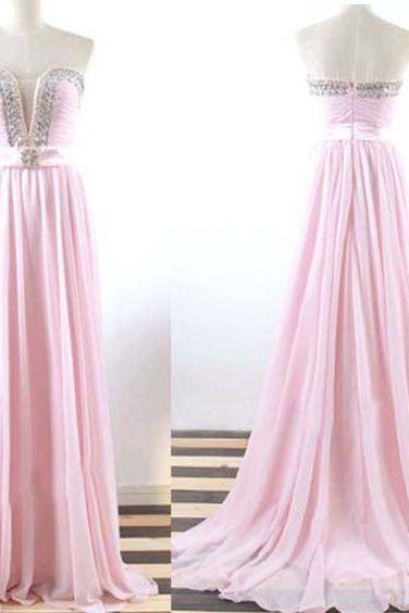 Charming Prom Dress, Elegant Pink Chiffon Prom Dress,long Prom Dresses,long Evening Dress,formal Gowns