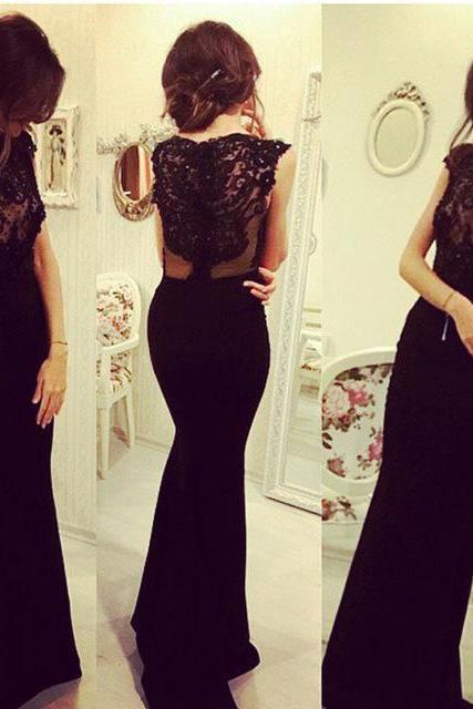Black Prom Dress with Beaded,Long Mermaid Prom Dresses,Sexy Prom Gown,Formal Evening Dress