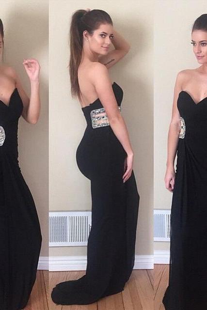 Mermaid Evening Dresses,sweetheart Backless Sleeveless Sweep Train Chiffon With Crystal Long Prom Dress Formal Gowns