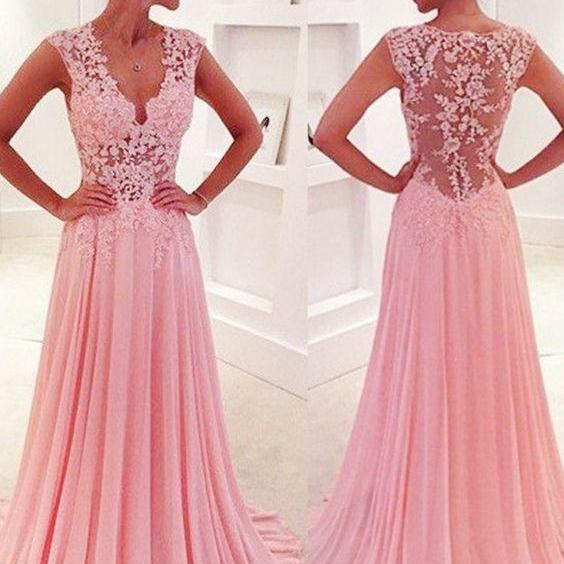 Prom Dresses, Long Prom Dresses, Pink Evening Gowns With Appliques ...