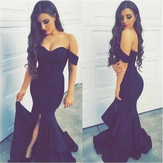 Off Shoulder Mermaid Side Slit Sexy Black Sweet Heart Affordable ...