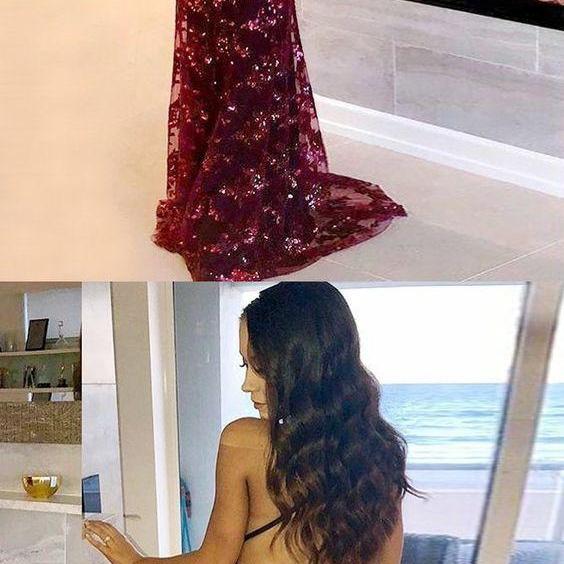 Mermaid Spaghetti Straps Criss Cross Red Sequined Prom Dress LBQ0806 main image 1