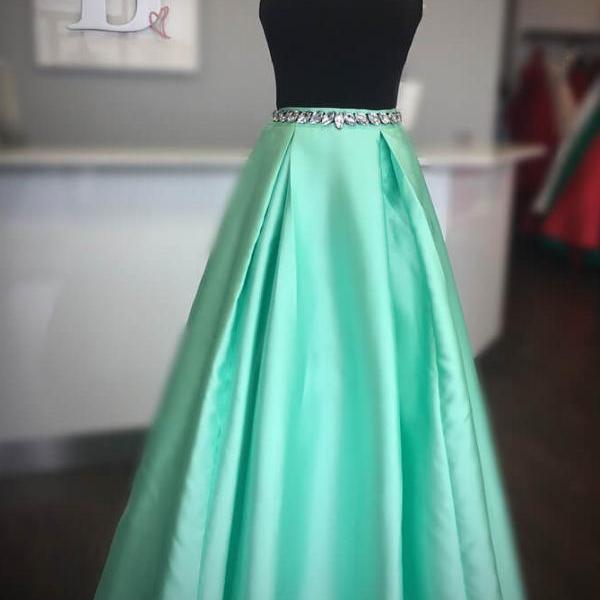 Elegant High Neck Two Piece Black And Mint Green Long Prom Dress M2557 ...