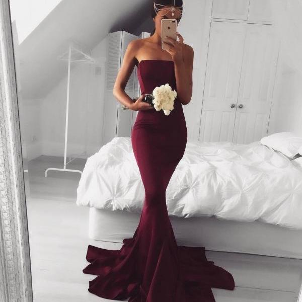 Burgundy Sexy Mermaid Long Prom Evening Dress,DP372