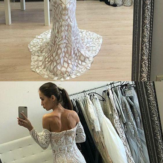 Tulle And Lace Off-The-Shoulder Long Sleeves Long Mermaid Prom Dress With Ruffles And Embroidery main image 1