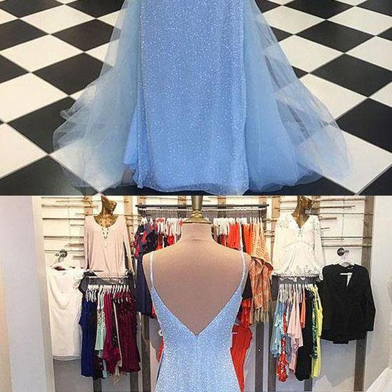 Spaghetti Straps Mermaid Sweep Train Prom Dresses DHD6313
