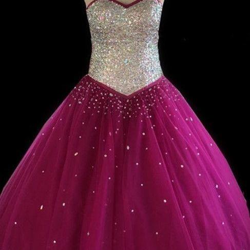 Luxurious Crystal Beaded Sweetheart Tulle Quinceanera Dresses Ball Gowns main image 0