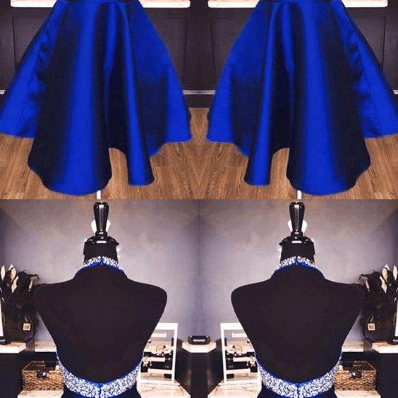 Halter Rhinestone Beaded Prom Dresses, Satin A-line Prom Dresses, Cheap Prom Dresses, PD0666