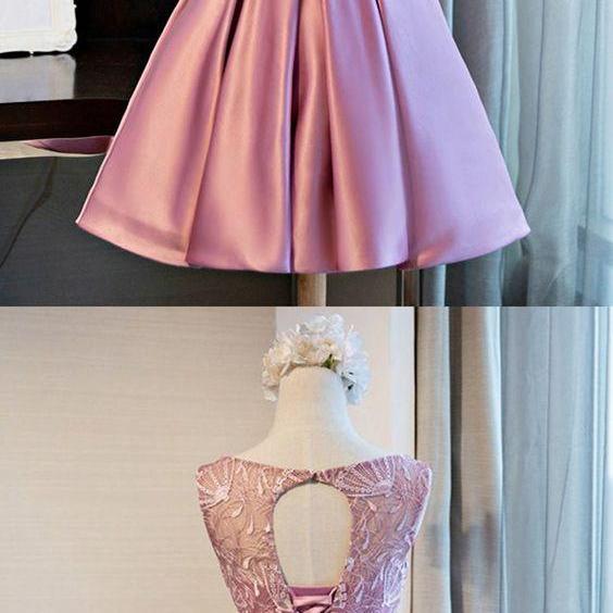 Cute A Line V Neck Pink Satin Homecoming Dress LBQH0166