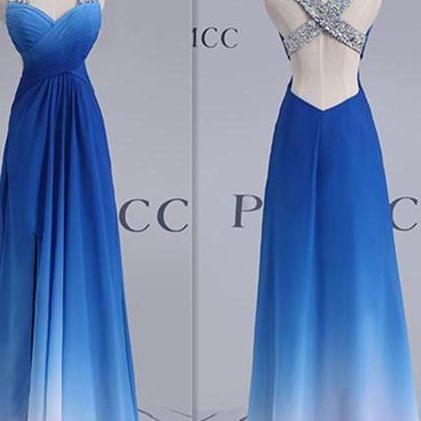 Blue Chiffon Prom Dress,ba..