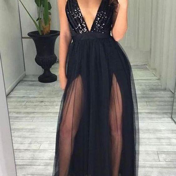 Black Spaghetti Straps Evening Dress Sexy Prom Dress Y427