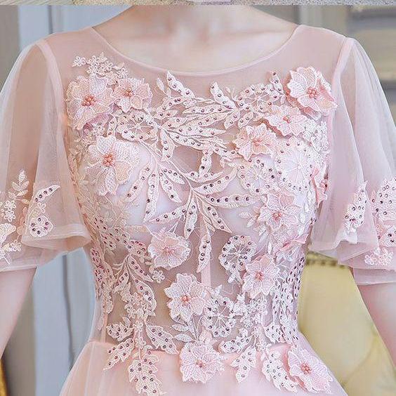 Fancy Front A-Line Dress in Pink w/ Ecru Lace