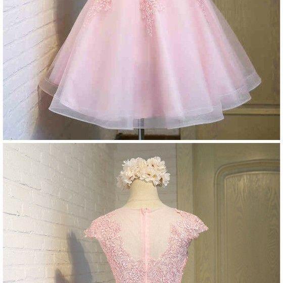 Pink Tulle Lace Prom Dresses, Lovely Formal Dresses For Teens, Party ...