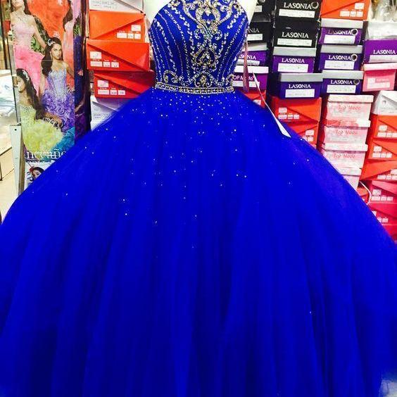 Royal Blue Halter Tulle Quinceanera Dresses, Elegant Ball Gown Prom ...