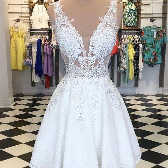 Halter V-neck Short Lace Dresses White