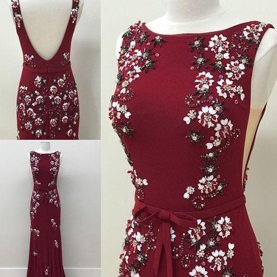 Luxury Burgundy Beaded Square Neck Evening Dress XD-065 main image 0