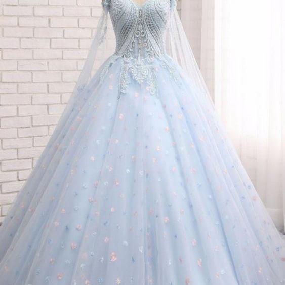Charming Prom Dress,Ball Gown Prom Dress,Light Blue Tulle Prom Dresses,Elegant Evening Dress,Quinceanera Dresses m1564