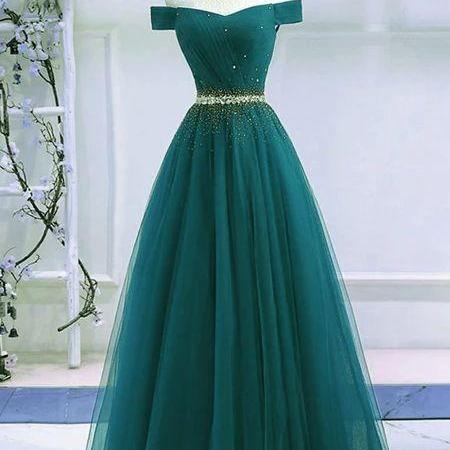 Off the Shoulder Hunter Green Prom Dress, Long Evening Party Formal Gowns cc240 main image 1