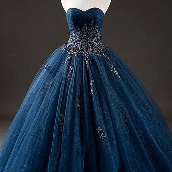 Navy Blue and Ivory Tulle Sweetheart Formal Dress, Layers Tulle Prom Dress