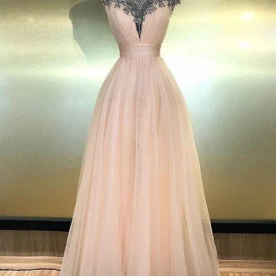 Blush Pink Cap Sleeves Floor Length Beauty Pageant Formal Evening Dress CX856838