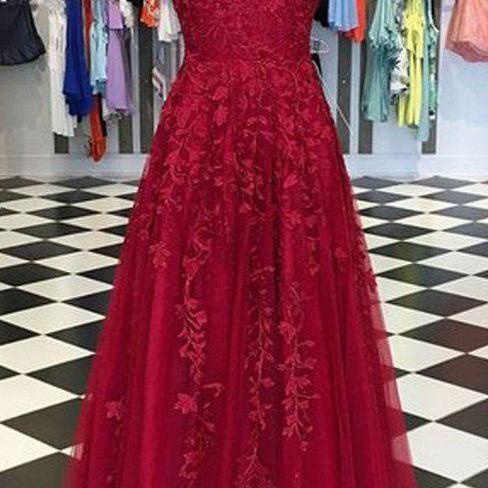 Red Prom Dress with Appliques Sleeveless Long Prom Gown m2249