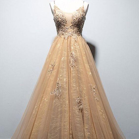 Champagne Straps Long Prom Dress,Sexy Champagne Evening Dress Y1897 main image 1