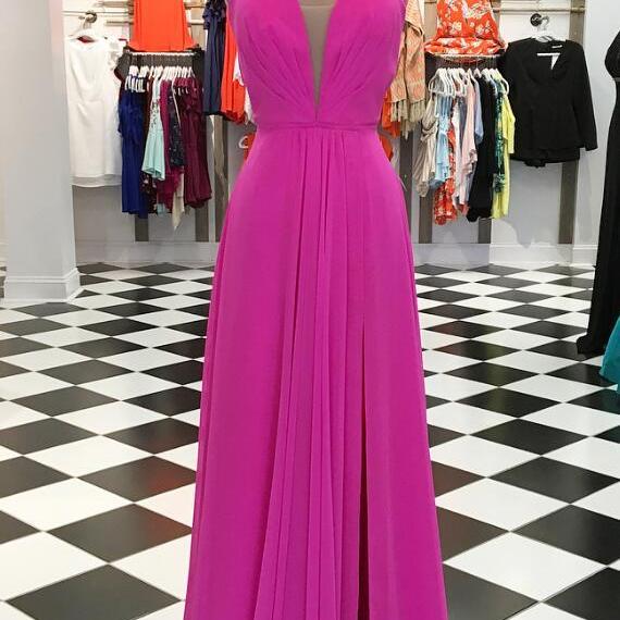 Sexy Deep V neck pink Prom Dresses    cg22129