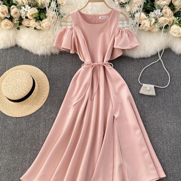 Stylish One Shoulder Long Sleeve Sweep Train Pink Lace Prom Dress With ...