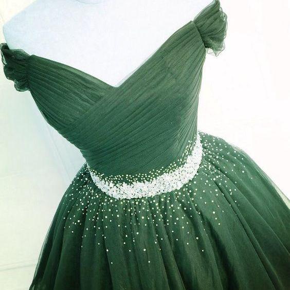Beautiful Green Sweetheart Beaded 3D Flowers A-Line Tulle Party Dress Homecoming Dress DP6367