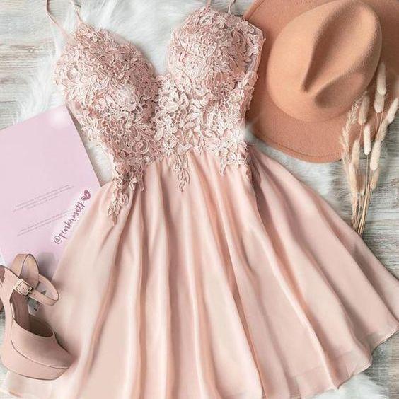 Short Chiffon Dress with Sweetheart Neck Shining Decor Candy Pink