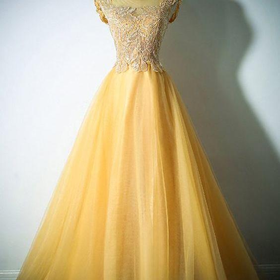 Yellow Long Lace Prom Dresses A Line 8th Grade Women Tulle Formal