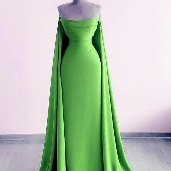 Romantic Mermaid Strapless Cape Plum Floor-Length Party Dress