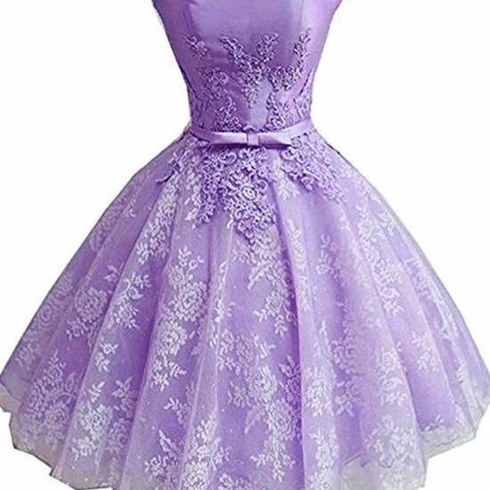 Lavender Lace Top Short Prom Dress For Teens Freshmen Homecoming Dress Graduation Dress main image 1