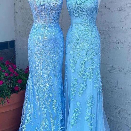 Tulle Long Prom Dresses with Appliques and Beading,Formal Dress