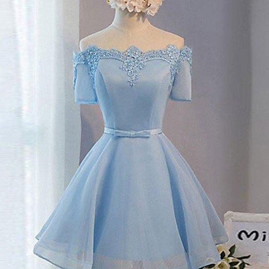Homecoming Dresses,simple Blue Lace Short Prom Dress, Bridesmaid Dress ...