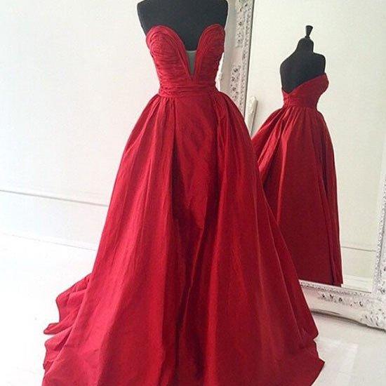 Dark Red Sweetheart A-line Long Evening Prom Dresses, Evening Party Prom Dresses, 12300