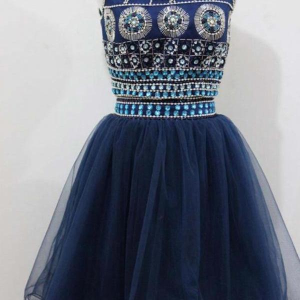 Homecoming Dresses,A-line Short Dresses, Cheap Navy Blue 2 Pieces Party ...