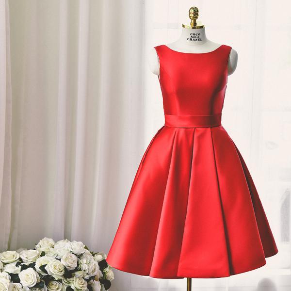 Red A-line 1/2 Sleeves Party Dress,Red Short Prom Dress Y6068